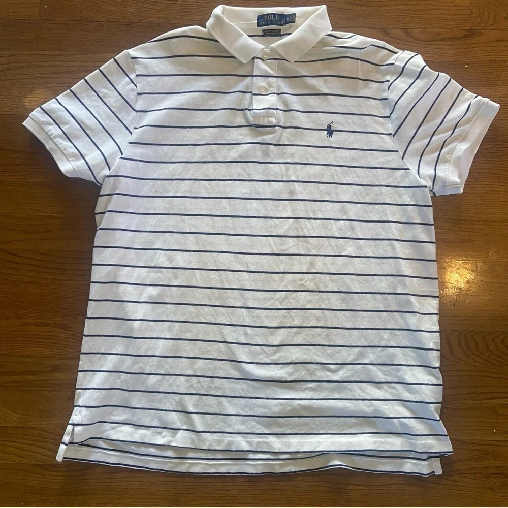 Polo Ralph Lauren Striped Soft Cotton Shirt Size XL Custom Slim Fit White Navy